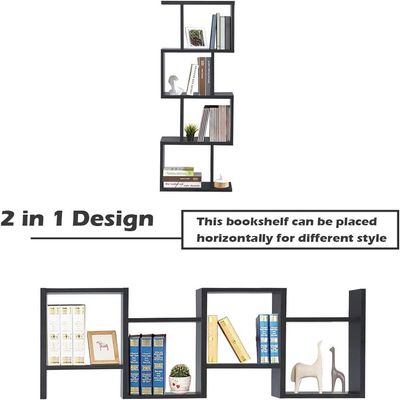 Modern 4-Tier S-Shaped Bookcase | Zigzag Geometric Display & Storage Shelf