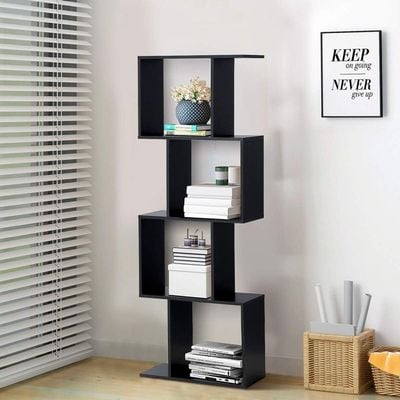 Modern 4-Tier S-Shaped Bookcase | Zigzag Geometric Display & Storage Shelf