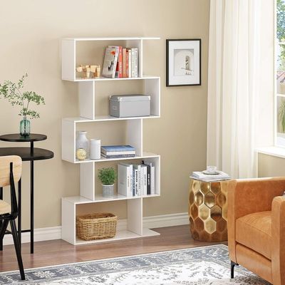 Modern 5-Tier S-Shaped Bookcase | White Zigzag Geometric Display & Storage Shelf Modern 5-Tier S-Shaped Bookcase | White Zigzag Geometric Display & Storage Shelf