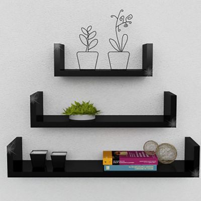 3-Piece Wall Mounted Floating Shelves - Black