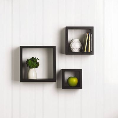3-Piece Wall-Mounted Floating Shelves – Black 40×40 cm for Books & Accessories