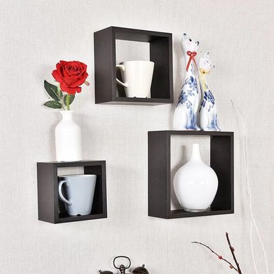 3-Piece Wall-Mounted Floating Shelves – Black 40×40 cm for Books & Accessories