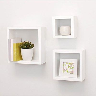 3-Piece Wall-Mounted Floating Shelves – White 40×40 cm for Books & Accessories