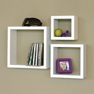 3-Piece Wall-Mounted Floating Shelves – White 40×40 cm for Books & Accessories