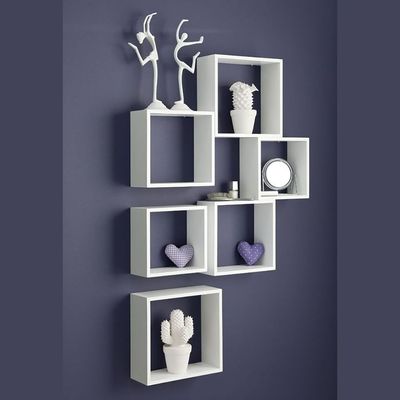 Floating Square Cube Wall Shelves – White 20×20+30×30+40×40 cm for Home Décor