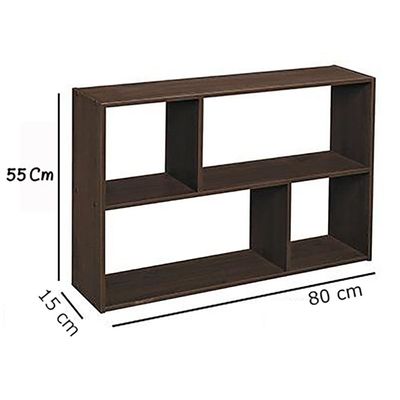 Brown Wall-Mounted Bookcase 80x55x15cm – Floating Shelf for Books, Decor & Home Storage