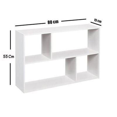 White Wall-Mounted Bookcase 80x55x15cm – Floating Shelf for Books, Decor & Home Storage