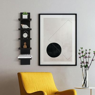 Straights Wall-Mounted Shelf Unit – Black Finish Wall Storage for Living Room