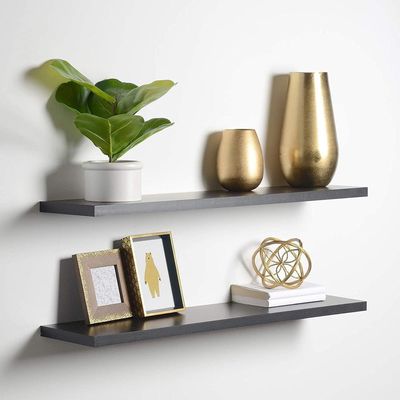 2-Pcs Floating Wall Shelves 40×15 cm Black