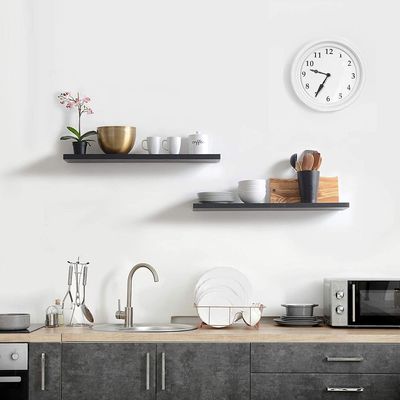 2-Pcs Floating Wall Shelves 80×15 cm Black