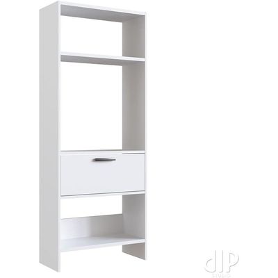 White 4-Tier Open Shelf Bookcase | Storage Unit with Drawer | Modern Display Cabinet