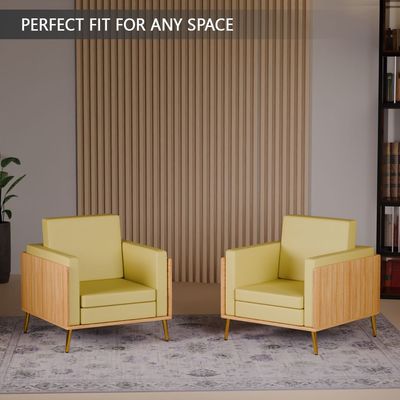 Mahmayi KD 3326 Stylish Single Seat Coco Bolo Wooden Sofa with Golden Legs and Comfortable PU Cushion, Durable and Space Saving Design, Ideal for Home, Office, Living Room and Lounge Area - Light Sandal