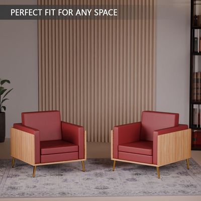 Mahmayi KD 3326 Stylish Single Seat Coco Bolo Wooden Sofa with Golden Legs and Comfortable PU Cushion, Durable and Space Saving Design, Ideal for Home, Office, Living Room and Lounge Area - Maroon