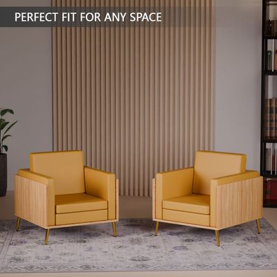 Mahmayi KD 3326 Stylish Single Seat Coco Bolo Wooden Sofa with Golden Legs and Comfortable PU Cushion, Durable and Space Saving Design, Ideal for Home, Office, Living Room and Lounge Area - Sandal