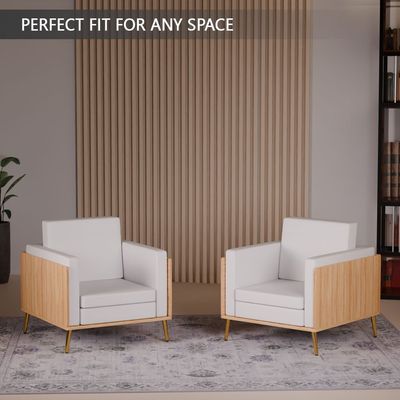 Mahmayi KD 3326 Stylish Single Seat Coco Bolo Wooden Sofa with Golden Legs and Comfortable PU Cushion, Durable and Space Saving Design, Ideal for Home, Office, Living Room and Lounge Area - White
