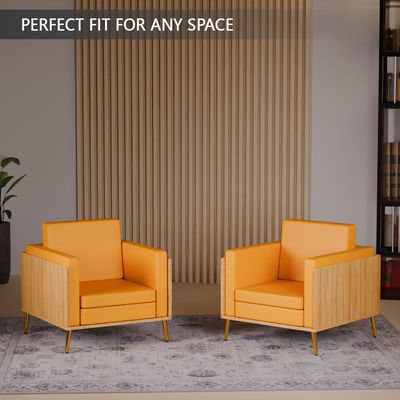 Mahmayi KD 3326 Stylish Single Seat Coco Bolo Wooden Sofa with Golden Legs and Comfortable PU Cushion, Durable and Space Saving Design, Ideal for Home, Office, Living Room and Lounge Area - Yellow