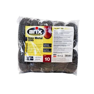 Arix Professional Inox 10-pcs Metal X60 Stainless Steel Knitted Scourer – Heavy-Duty Cleaning