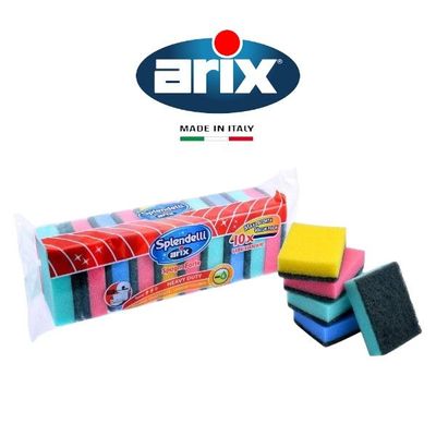 Arix Splendelli Colorful Sponge Scourer 10 pcs - Heavy-Duty Cleaning for Stainless Steel & Non-Delicate Surfaces