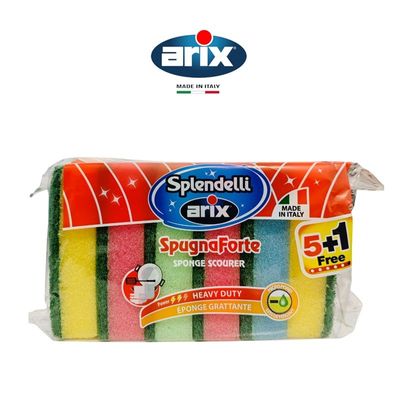 Arix Synthetic Sponge Scourer Multicolor 5+1, Heavy-Duty Cleaning