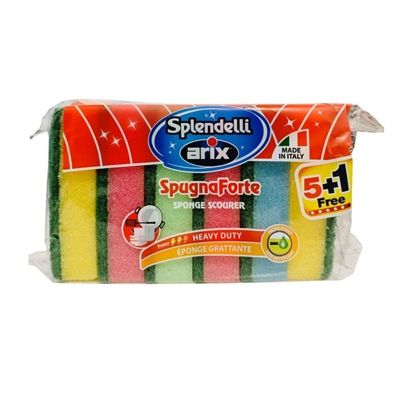 Arix Synthetic Sponge Scourer Multicolor 5+1, Heavy-Duty Cleaning