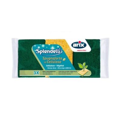 Arix Natural Sponge 3 pcs - 100% Pure Cellulose, Strong Abrasive Fibers, Super Absorbent Cleaning Solution