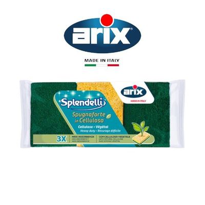 Arix Natural Sponge 3 pcs - 100% Pure Cellulose, Strong Abrasive Fibers, Super Absorbent Cleaning Solution