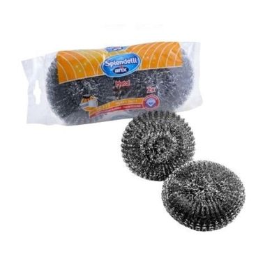 Arix Splendelli Stainless Steel Scourer 2 pcs - Heavy-Duty Wire Scrubber for Pots, Pans, and Barbecue