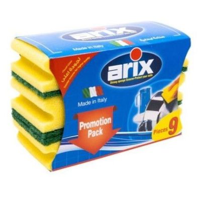 Arix Grip Sponge 9 pcs Set - Heavy-Duty Scouring Sponges with Easy-Grip Design for Tough Cleaning Tasks