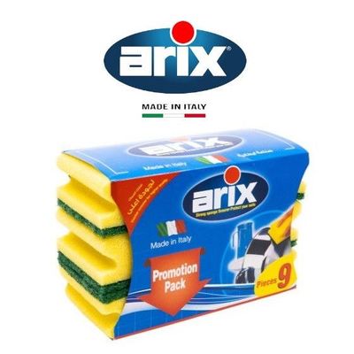 Arix Grip Sponge 9 pcs Set - Heavy-Duty Scouring Sponges with Easy-Grip Design for Tough Cleaning Tasks
