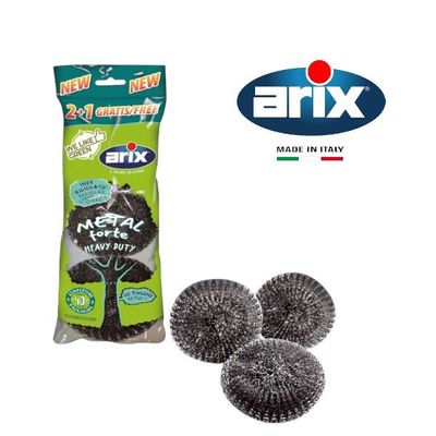 Arix We Like Green Metal Heavy Duty Wire Sponge 2+1 free - Recycled Stainless Steel, Extra-Strong, Eco-Friendly Cleaning Solution