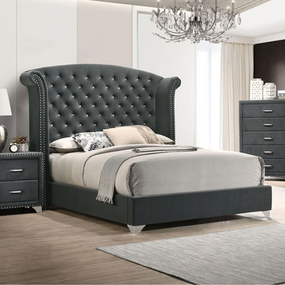 Sonvora Modern Button Tufted Bed for Luxury Bedroom with Silver Metal Legs Super King