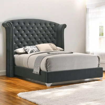 Sonvora Modern Button Tufted Bed for Luxury Bedroom with Silver Metal Legs Super King