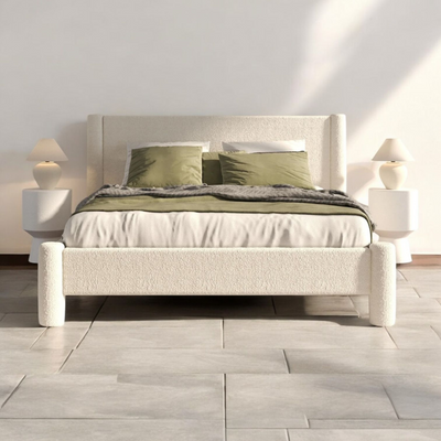 Wexune Elegant Modern Soft Boucle Fabric Rectangular Bed for Living Room & Bedroom Super King