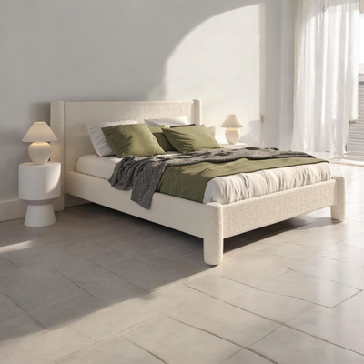 Wexune Elegant Modern Soft Boucle Fabric Rectangular Bed for Living Room & Bedroom Super King