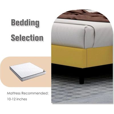 Modern Rectangular Velvet Upholstery Bed with Soft Wingback Headboard Queen