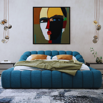 Syrux Bubble Design Modern Cloud Bed In Soft Boucle Fabric Blue King Syrux Bubble Design Modern Cloud Bed In Soft Boucle Fabric Blue King