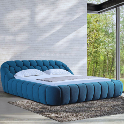 Syrux Bubble Design Modern Cloud Bed In Soft Boucle Fabric Blue Super King