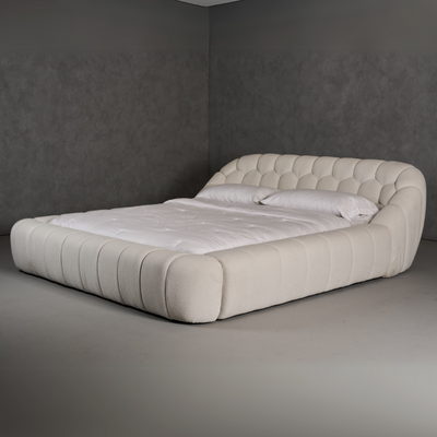 Syrux Bubble Design Modern Cloud Bed In Soft Boucle Fabric Off White Super King