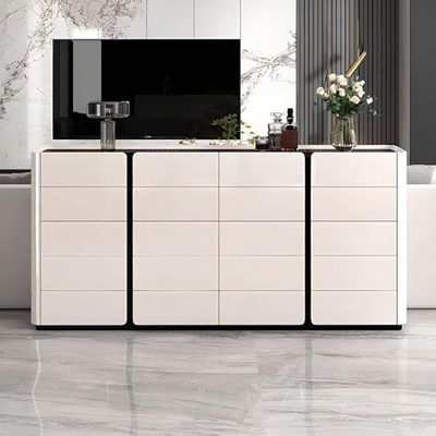 Modern Shoe Storage Cabinet - Off White Shoe Rack 4 Doors with Drawers - Large Entryway Living Room Hallway Organizer Cabinet