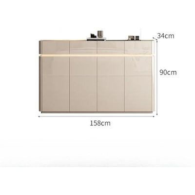 AWD Modern Sleek Shoe Storage Cabinet with LED Light - Shoe Rack Organizing Cabinet 158cm Wide - Glass Top, Cream White.