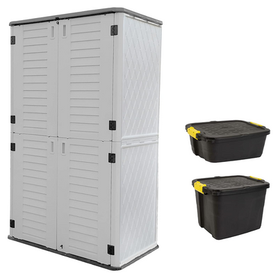 CamelTough Value Combo Pack, Outdoor Vertical Storage Shed 1483 Liters, Garden Shed, With 2 Heavy Duty Outdoor Storage Boxes 42L and 24L, UV and Water Resistant- HTC-COMBO-761