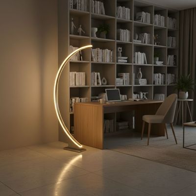 Modern Minimalist Arched Metal LED Floor Lamp Nickel color - 3 Years Warranty
