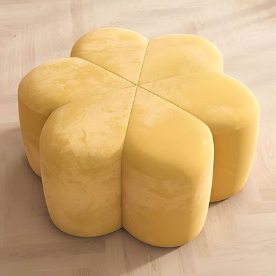 Velvet Ottoman - Flower Shaped Accent Seat Ideal Modern Footrest for Living Room Bedroom Yellow