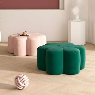 Velvet Ottoman - Flower Shaped Accent Seat Ideal Modern Footrest for Living Room Bedroom Orange