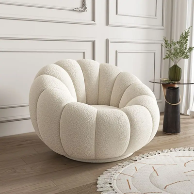 Living room Sofa  -One Seater Trendy Pumpkin Design Sofa - Boucle Upholstery - Off White