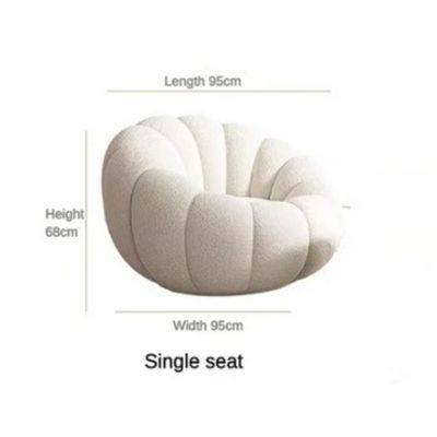 Living room Sofa  -One Seater Trendy Pumpkin Design Sofa - Boucle Upholstery - Off White