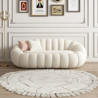 Living room Sofa  -Two Seater Trendy Pumpkin Design Sofa - Boucle Upholstery - Off White