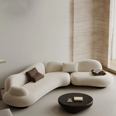 FORMA Cloud Curved Sofa - Velvet Upholstery - Off White
