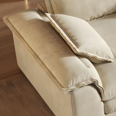 Elegant Wide Comfy Couch Frosted Velvet Upholstery - Off White -360W x 96D x 72H