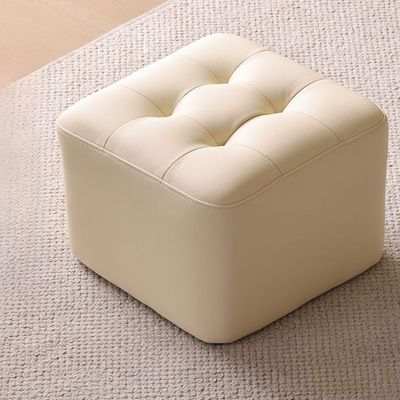 Square Ottoman Faux Leather Multi-Use Stool for Living Room, Bedroom, Entryway（Beige）